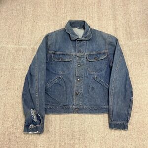 Vintage GWG Denim Jacket Mens Small Blue 1960s Distressed Canada Western